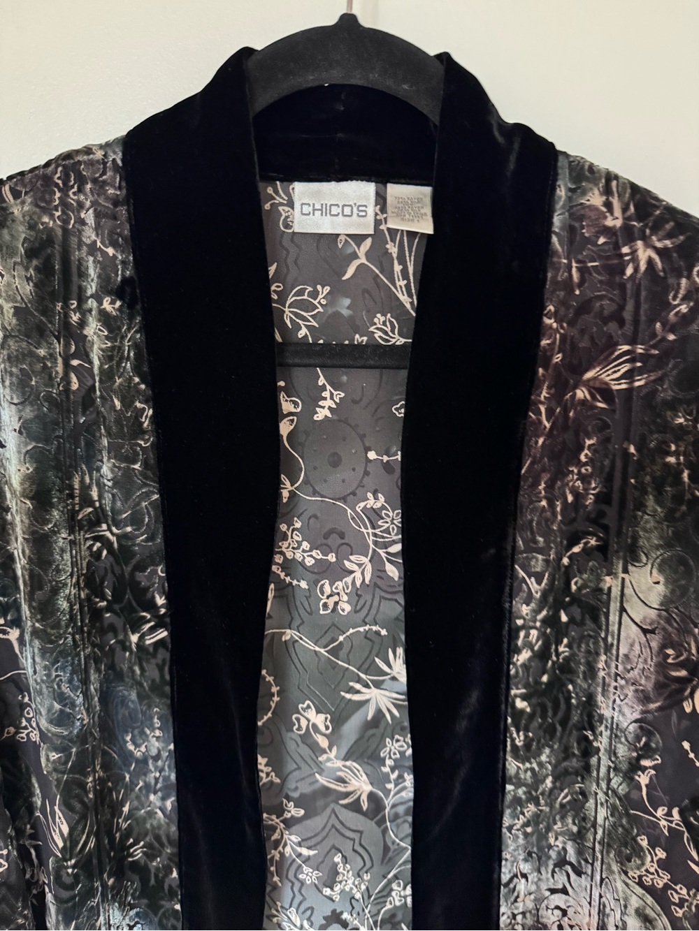Chico's Velvet Open-Front Jacket in Black and Silver Floral Print - Picture 4 of 10